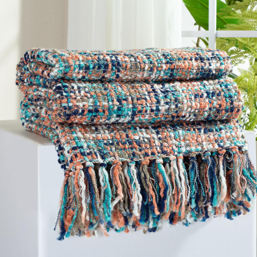 GINAMUSE Multi-Color Pink Cable Knitted Throw Blanket for Couch,60"X80" Boho Style Textured Blankets for Home Decor,Super Soft Warm Cozy Chunky Knit Blanket with Decorative Tassels for Bed and Sofa