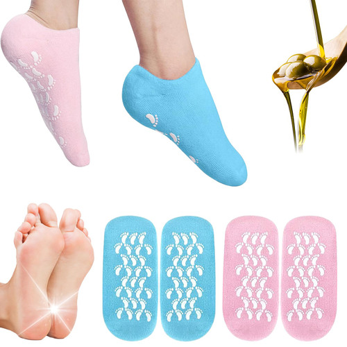 2Pairs Moisturizing Socks - Silicone Socks for Dry Cracked Feet Women - Lotion Gel Socks for Repairing,Softening and Hydrating Feet
