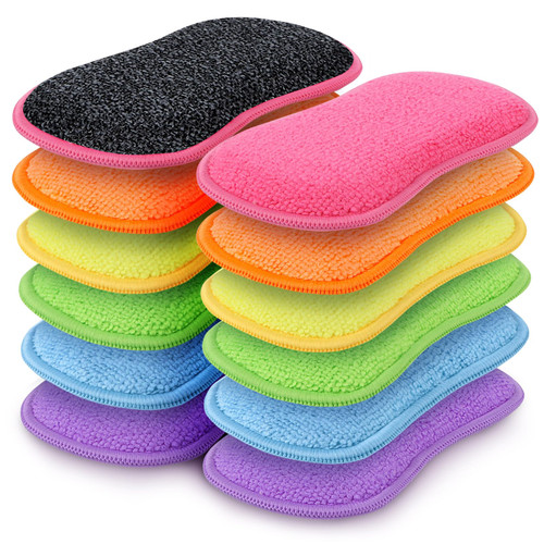 HOMEXCEL 12 Pack Multi-Purpose Scrub Sponges Kitchen, Dish Sponge, Non-Scratch Microfiber Sponge for Efficiently Cleaning Dishes, Pots, and Pans (Multicolor)