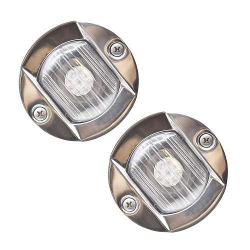 MARINE CITY 304 Grade Stainless Steel Waterproof 3 Inches Round Flush Mount Caution Blue LED for Boats – Ships – Yachts – Kayaks (12V 18W) (Pack of 2)