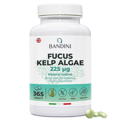 Bandini® Fucus Kelp Algae (Seaweed Natural Iodine 225mcg) – 365 Tablets (1-Year Supply) – High Strength, Vegan – Brown Algae Titrated to 0.1% Iodine – Stimulates Energy Metabolism – Nail & Hair Health-1761542889