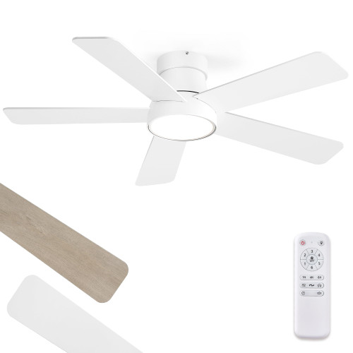 Fanbulous 42 Inch Ceiling Fans with Lights and Remote,Indoor Modern Flush Mount Ceiling Fan with 3CCT 6-Speed Quiet DC Motor,White Small Low Profile Ceiling Fan for Bedroom Living Room Office