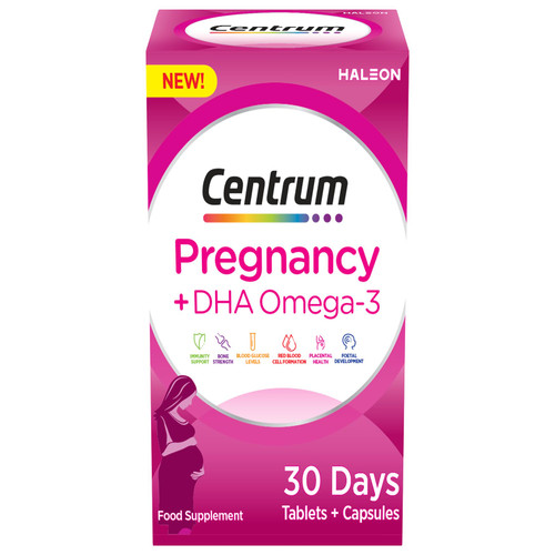 Centrum Pregnancy Vitamins for Women, Pregnancy Vitamins with DHA, Omega 3 and Folic Acid, 60 Count, 30 Day Supply-1761543001 Centrum Pregnancy Vitamins for Women, Pregnancy Vitamins with DHA, Omega 3 and Folic Acid, 60 Count, 30 Day Supply-1761543001