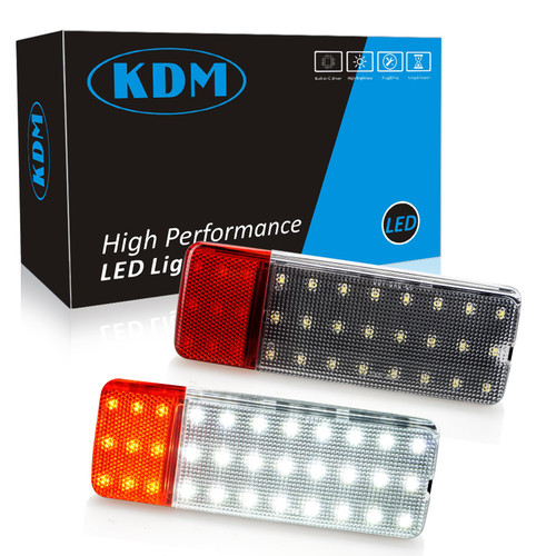 KDM LED Interior Door Panel Courtesy Light Assembly Fit for 1992-1996 Ford F150 F250 Bronco,1992-1997 F350,6000White with Red Door Warning Footwell Lamp,2Pack