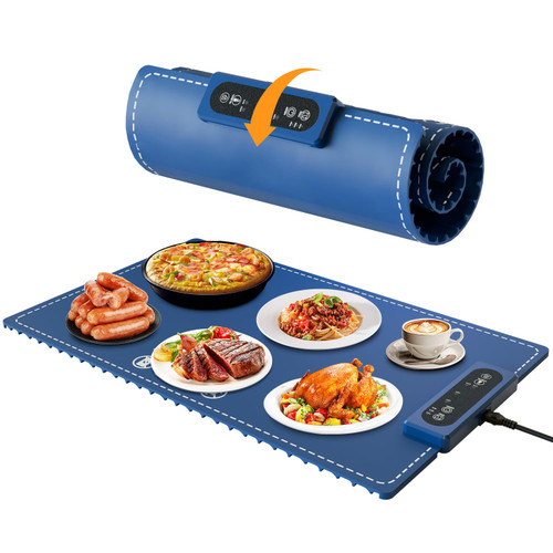 Food Warming Mat with Adjustable Temperature,Foldable Electric Warming Tray for Parties Features 3 Modes & Fast Heating,Roll Up Food Warmer for Parties,Shabbat,Christmas (Bluish)
