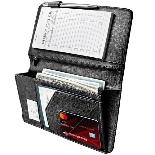 Mymazn Server Book with Zipper and Magnetic Pocket, Cute Waitress Book Server Booklet, Serving Book Fits Server Apron with High Volume Pocket, Black