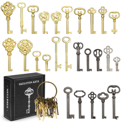 Skeleton Key Set, 26-Key Universal Replacement Skeleton Keys Kit for Antique Dresser, Chinese Cabinet, Antique Furniture and Old Style Cabinets or Doors, Collectible Gift