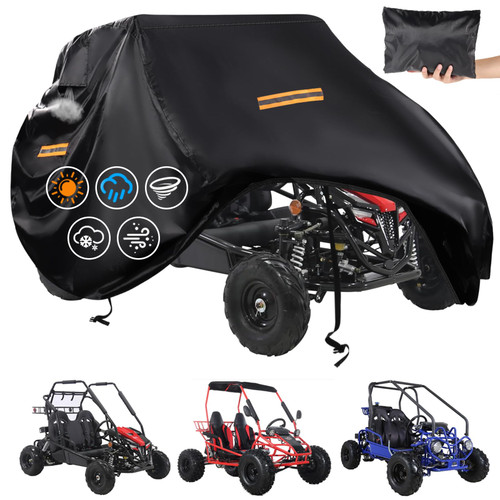 Go Kart Covers Waterproof,Heavy Duty 420D Oxford 2 Seater Go Kart Cover,Go Kart Accessories with Air Vent,4 Reflective Handles,2 Windproof Buckles,Protective Gokart Car Cover for Coleman KT196,Segway