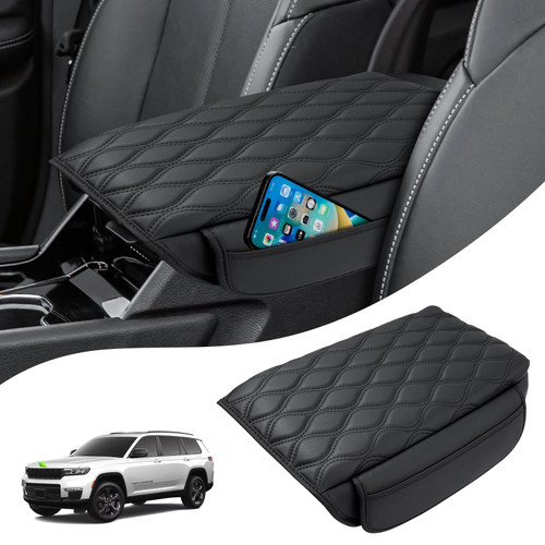 Autorder Center Console Cover for 2021-2025 2026 Jeep Grand Cherokee L Accessories Armrest Cushion Cover Nappa Leather Middle Console Covers Grand Cherokee L Console Cushion Pad Anti-Scratch