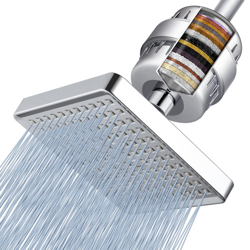 Voolan Filtered Shower Head - 20 Stage Luxury Rain Shower Filter For Hard Water for Remove Chlorine and Harmful Substances - 6" Square High Pressure Rainfall Showerhead (Chrome)