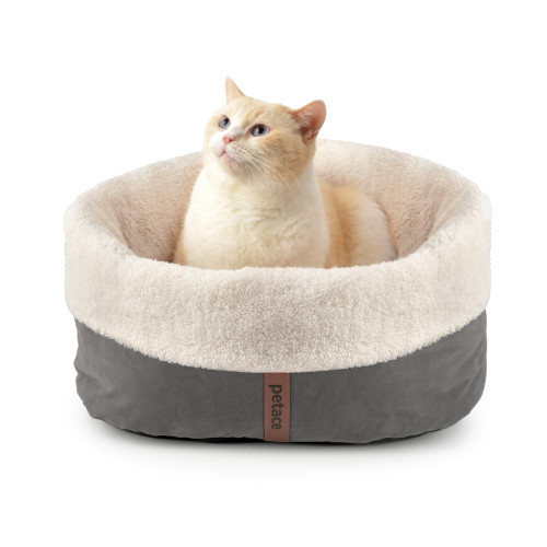 Petace Self Warming Cat Bed, 17.7" x 13.7" Anti-Slip Soft Round Thermal Pet Cushion Bed for Kittens, Cats, Puppies and Small Dogs, Gray