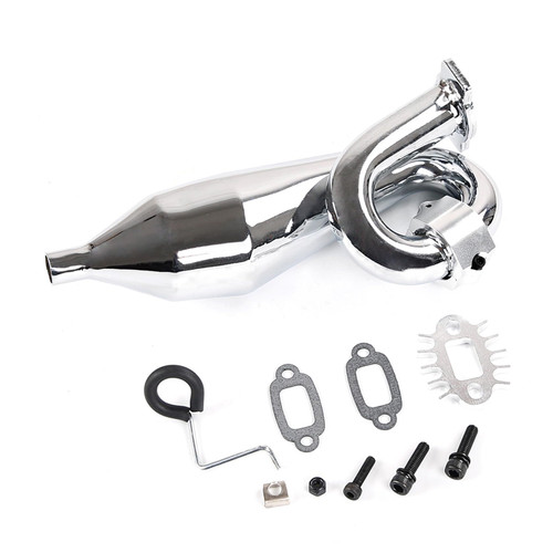 FLMLF CNC Metal Clamp Exhaust Tuned Pipe of 23CC-36CC Engine for 1/5 HPI ROFUN BAHA King Motor ROVAN BAJA SS 5B 5T 5SC Rc Parts (Silver)