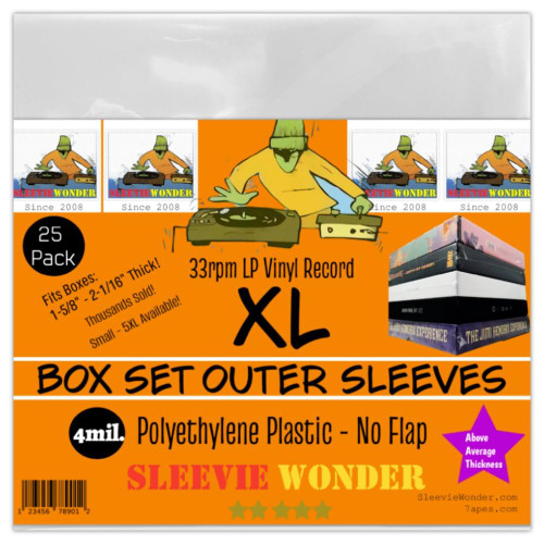 Sleevie Wonder XL Box Set Sleeves (25) No Flap 4mil Thick Strong Polyethylene Plastic for 33rpm LP Vinyl Record Album Boxset (+1 Free Dj Sticker), Clear