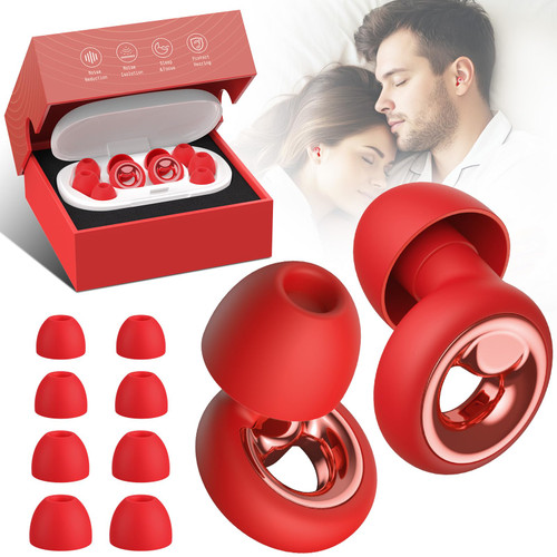 Vosaf Ear Plugs for Sleeping Noise Cancelling, Soft Ear Plugs for Concert, 45dB Reusable for Noise Reduction with 8 Ear Tips, Silicone Hearing Protection Earplugs for Sleep, Work (Red)