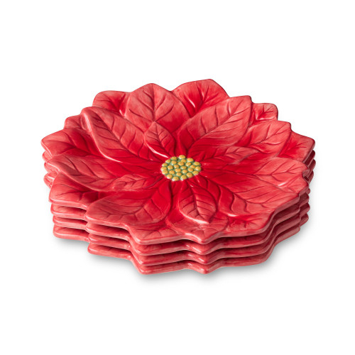 Winter Blooms Poinsettia Dessert Plates – Set of 4 3D Holiday Floral Plates, Red Christmas Appetizer & Dessert Dishes for Cookies, Sweets, Hors d’Oeuvres, Festive Table & Gift Giving