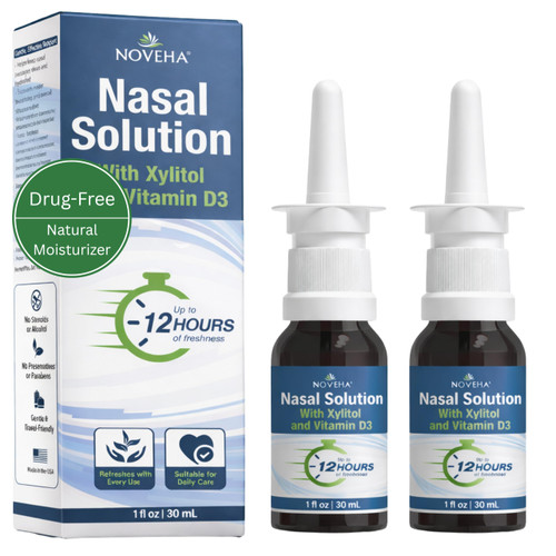 NOVEHA Xylitol Nasal Spray | Natural Congestion & Sinus Relief | Allergy Relief Moisturizing Nasal Spray with Vitamin D3 & Grapefruit Seed Extract | Gentle Decongestant for Adults