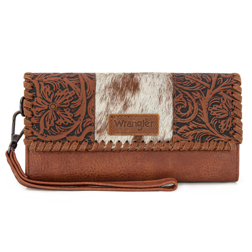 Montana West X Wrangler Women's Cowhide Wallet Trifold Phone Wristlet Wallets, Card Cases & Money Organizers Brown Clutch RFID Wallets for Womens Ladies Female Travel Credit Card Wallet WG196-W0563BR