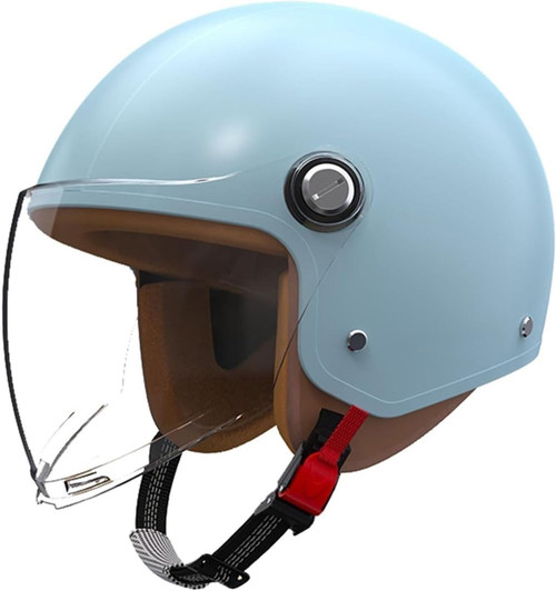 Retro 3/4 Motorcycle Half Helmets,DOT Approved Vintage Scooter Dirt-Bike Go-Kart Moped Electric Bicycle Light Quick Buckle Open Face ATV Helmet for Adult Men Women(Blue)