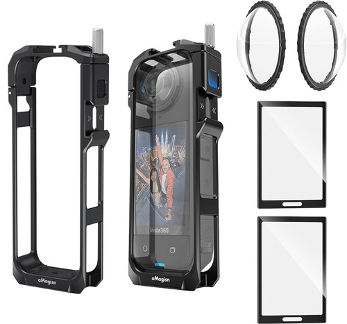 Insta 360 X5 Aluminium Aluminium Cage Case with Screen Protector and Lens Guard Cap Compatible with Insta360 X5