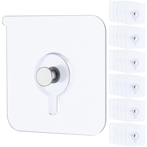 Uniclife 30 Pcs Self Adhesive Picture Hooks 33 lbs Max Load Heavy Duty Picture Hangers Without Nails Wall Hooks for Hanging Transparent Waterproof Frame Hangers Sticky Hook for Bathroom Kitchen