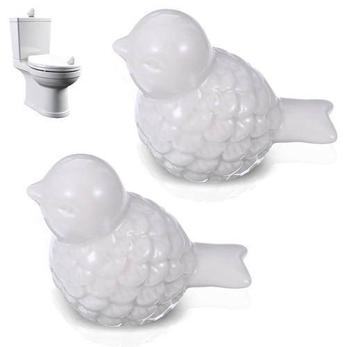 Heclia 2PCS Ceramic Toilet Bolt Covers, Cute Bird Decorative Screw Caps for Bathroom, Easy Installation Replacement Kit, White, 2.33 X 1.55 X 1.97 Inches
