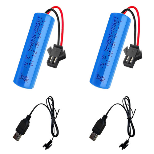 CPZZ 2Pack 3.7V 500mAh Rechargeable Battery SM-2P Plug with USB Charger 3.7 Volt Rechargeable Battery for Remote Control Cars, Electric RC Toys, Remote Control, Power Tools and More
