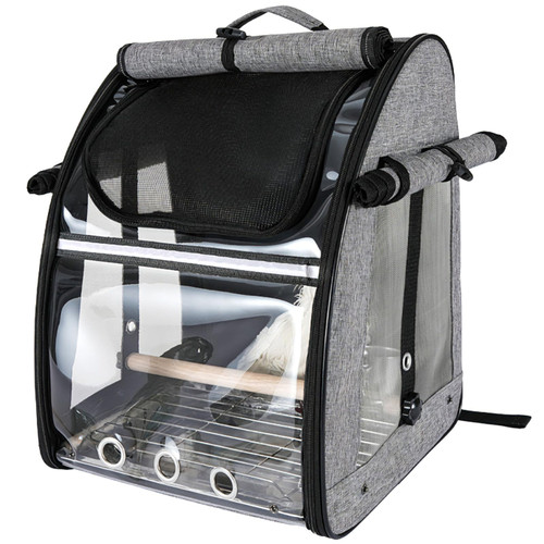Sanmoncare Bird Carrier Backpack, Parrot Travel Bag with Stand, Stainless Steel Mesh Travel Cage for Cockatiel, Portable Bird Travel Carrier, Pet Transparent Breathable Travel Cage Large