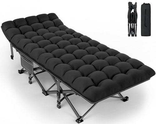 ZENPETIO Camping Cot for Adults, Heavy-Duty Portable Cot Bed with Mattress, Foldable Padded Sleeping Cots for Camping Travel Tent Day Bed Outdoor & Home Guest, Max Load 500 LBS, 75x28x15”