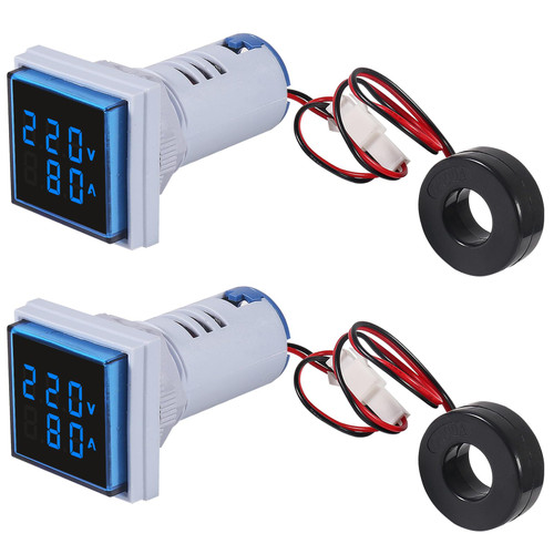 Aitiao 2PCS 60-500V 0-100A AC Digital Ammeter Voltmeter, 22mm Square Digital Tube Screen with Transformer, LED Display Voltage Detector Current Tester Gauge(Blue)
