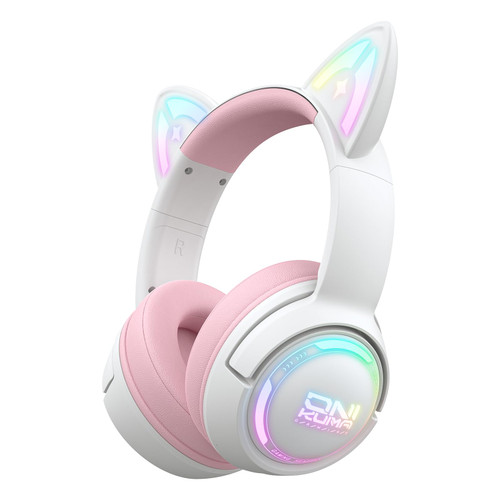 Wireless Cat Ear Headphones with RGB Lights – Tri-Mode Gaming Headset with Mic, 2.4G Wireless, Bluetooth & Wired, Over Ear, 50mm Drivers, Low Latency, Type-C, Long Playtime (Pink)