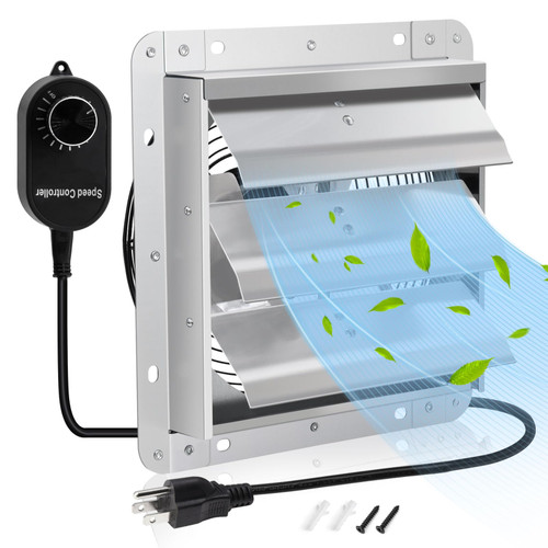 Criditpid 7 Inch Shutter Exhaust Fan, Wall Mounted Vent Fan for Greenhouse, Shed, Garages, Basement, Shop, Chicken Coop, 760 CFM High Speed Exhaust Fan with Speed Controller and 1.8M Power Cord Kit