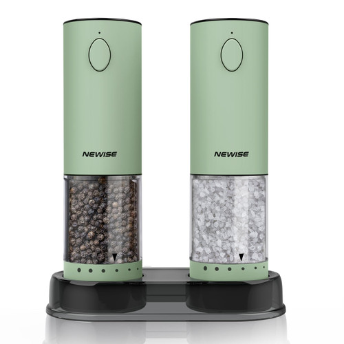 Newise Electric Salt and Pepper Grinder Set Rechargeable with LED Lights, Automatic Pepper & Salt Mill, Adjustable Coarseness, Large Capacity, Green