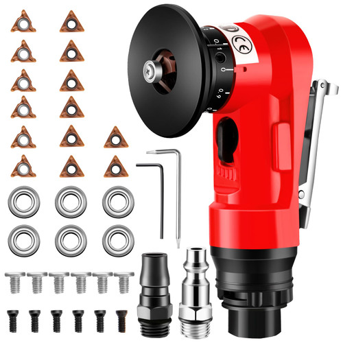 2 in 1 Pneumatic Chamfering Tool - Mini Air Chamfer Tool for C & R Deburring, 45° Arc Corner Beveling Machine for Metal, Acrylic, Wood (Red)