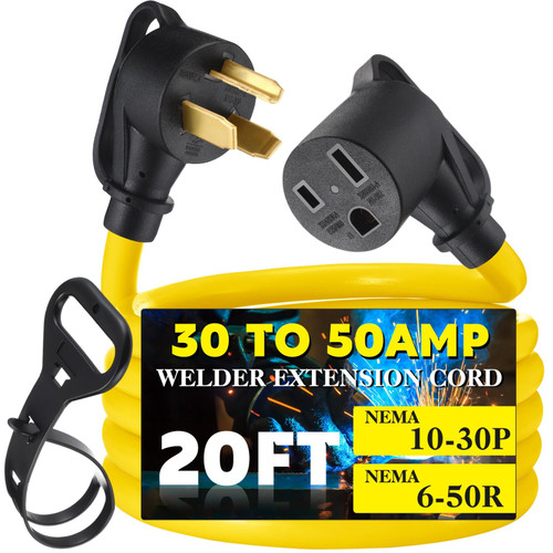 Tellegloww 20FT 30Amp to 50Amp Welder Adapter Cord, NEMA 10-30P Male to 6-50R Female 30Amp 3 Prong Dryer to 50Amp 3 Prong Welder Plasma Cutter Power Adapter, STW 10 AWG/3C, ETL Listed