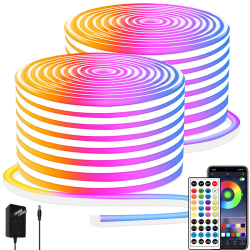 segrass 100Ft Led Rope Lights, Flexible Neon Lights Control with App/Remote, Multiple Modes, IP65 Outdoor RGB Waterproof, Music Sync Gaming Light Strip for Bedroom Décor