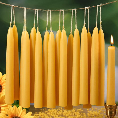 30 Pack Beeswax Taper Candles,8 inch Tall - Dripless and Smokeless All Natural Beeswax Candles Sticks,8 Hours Long Lasting Burning Time,100% Nontoxic Unscented Bee Wax Candle for Home