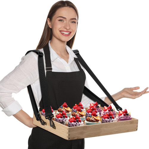 Teenyyou Wooden Snack Trays with Strap 15 x 11 x 2 Inch Movie Night Party Serving Trays Usherette Popcorn Drink Beverage Carrier for 20's Theme Costume Christmas Carnival Prop Adult(Wood)