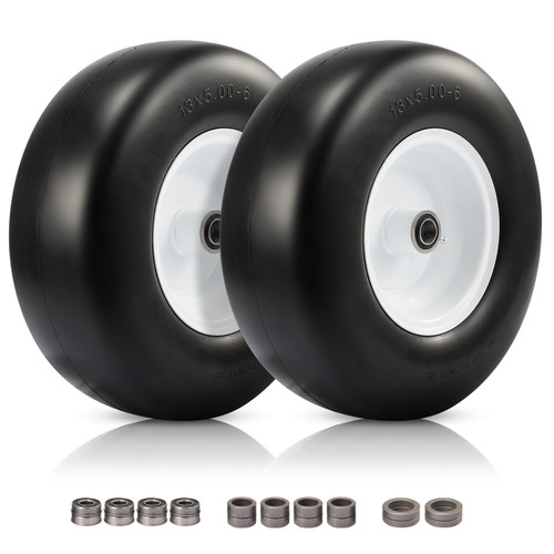 13x5.00-6 Flat Free Lawn Mower Tire, 13x5-6 Zero Turn Mower Front Tires, 13x5x6 Solid Lawn Mower Tires for Residential and Commercial, with 1/2" 3/4" 5/8" Bearings, 3.25"-6.85" Centered Hub, 2 Pack
