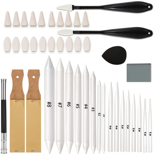 43 Pcs Blending Stumps for Drawing Tortillions Blending Sticks Paper Art Blenders Sketch Drawing Tools with Wipe Scrapers Rub Sponge Kneaded Eraser for Charcoal Sketching Shading