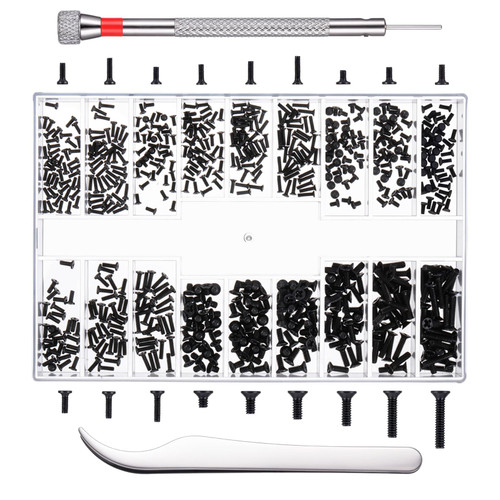 630 PCS Tiny Micro Repair Screw Kit, Black Laptop Computer Electronic Screw Assortment Kit Glasses Watches Hard Drive Ssd Repair Screws Small Replacement Screws with Screwdriver for Repairs Spectacles