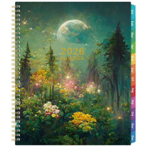 2026 Planner - 2026 Planner Weekly and Monthly, 9" x 11", Jan.2026 - Dec.2026, Planner 2026 Weekly and Monthly with Colorful Tabs, Strong Twin-wire, Back Pocket - Dreaming Moon