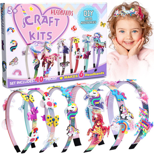 KLAPTOR Headband Making Kit for Girls - Arts & Crafts Gift - Make Your Own Fashion Headbands for Kids - DIY Hair Accessories Set - Gift for Ages 5-12 Year Old Girl (Unicorn)