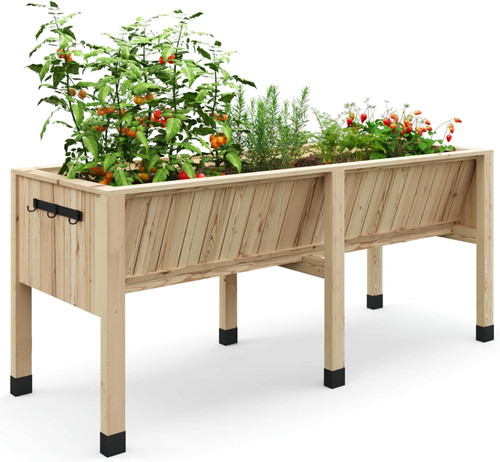 Garvee Large Raised Garden Bed (45x23x30 Inch) - Elevated Wood Planter Box with Storage Hooks & Locking Wheels - 13.7" Deep Outdoor Grow Box for Vegetables/Herbs w/Non-Woven Liner