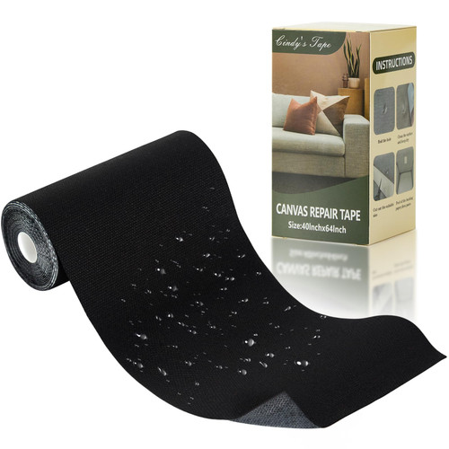 Canvas Repair Tape, 4×63 Inches Black Waterproof Self-Adhesive Patch for Outdoor Gear, Durable and Weatherproof Fabric Tape for Boat Covers, Couch, Tents, Sofas, Sun Shades, Awnings, and Lounge Chairs