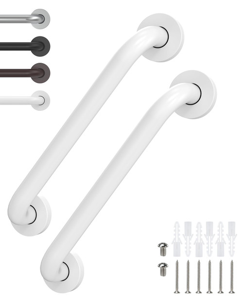 2 Pack 12 Inch Grab Bars for Wall White, Safety Shower Grab Bars for Seniors Elderly Handicapped, Handicap Grab Bars for Shower with Concealed Screws, Tesuchan