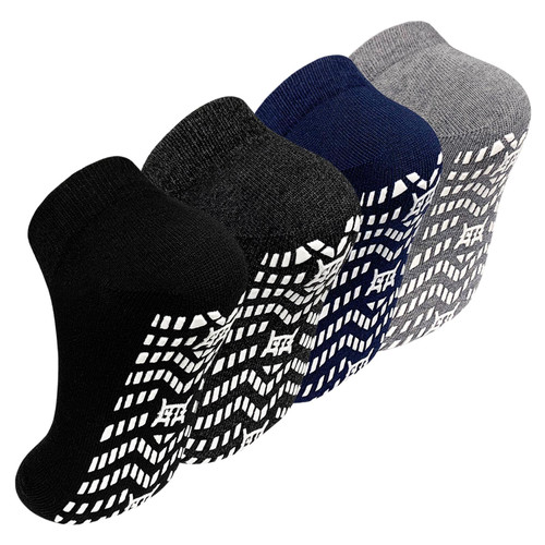 Artfasion Non Slip Socks with Grip: Men's Grippy Non Skid Ankle Socks for Hospital Elderly Women Pilates Fitness 4 Pairs Color Mixing-Large