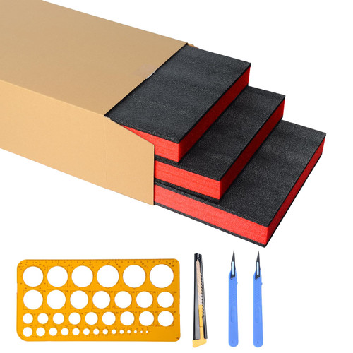 Easy Peel Toolbox Foam Insert 3-Pack – 17.5 x 12 x 1.97 Inch Custom Cut Drawer Organizer Foam with Red Top Layer for Easy Tool Tracing(17.5x12x1.97 inch,3 pack)