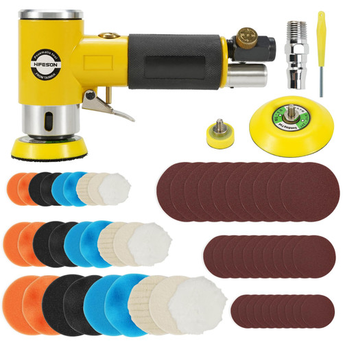 1/2/3 Inch Air Sander Sets For Car Polishing, High Speed Air Mini Polisher, Pneumatic Mini Orbital Sander Set with 27 Polishing Buffing Pads,30 Sandpapers