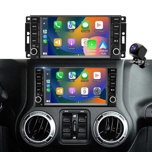 Car Radio for Jeep Wrangler JK 2007-2017, Dodge Ram 1500/2500/3500 2009-2012, Dodge Avenger 2008-2014, Jeep Compass Patriot 2009-2016, Touch Screen Stereo, Wireless CarPlay Bluetooth WiFi GPS FM SWC