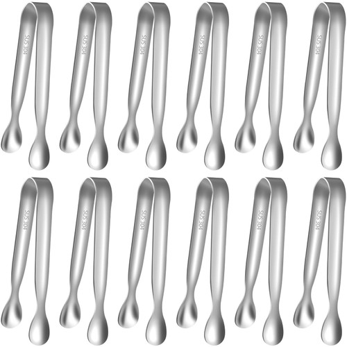 HOTEC 12-Pack Mini Sugar Tongs Stainless Steel Ice Tongs 4.3Inch Serving Tongs for Coffee Bar, Tea Party, Appetizers, Desserts, Buffet – Food-Grade & Dishwasher Safe